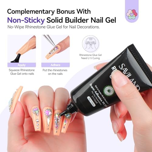 SAVILAND Pro Solid Builder Nail Gel for Nails with 30 g Rhinestone Glue Gel: 30 Days Long Lasting Clear 3D Nail Gel for Nail Extension Nail Art Salon - Image 5