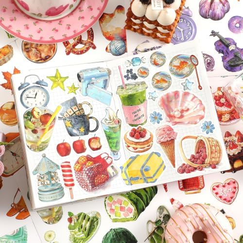 300+ PCS Color Themed Scrapbook Sticker Book, 30 Sheets Vintage Small Object Stickers, 6 Tone Aesthetic Holiday Decor Art Scrapbook Supplies for Adults Teens Women Girls Junk Journaling Planner Crafts - Image 6