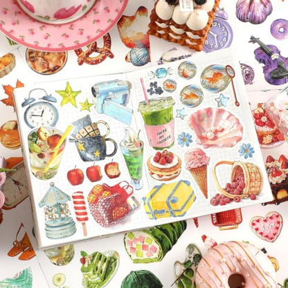300+ PCS Color Themed Scrapbook Sticker Book, 30 Sheets Vintage Small Object Stickers, 6 Tone Aesthetic Holiday Decor Art Scrapbook Supplies for Adults Teens Women Girls Junk Journaling Planner Crafts - Image 6