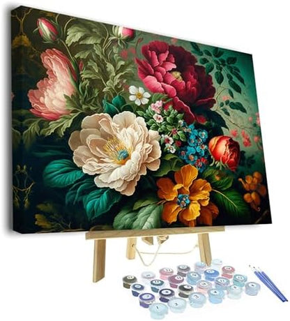 DIY Paint by Numbers Kit for Adults - Beautiful Flower Bunch Paint by Number Kit on Canvas for Beginners Home Wall Decor Pre-Printed Art-Quality Canvas Acrylic Paints Girls' Crafts Framed 16x20 Inch by TUMOVO