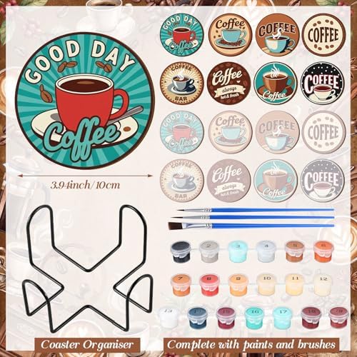 Reallnaive 8 Pcs Coffee Paint by Numbers Kit for Adults Wooden Coaster - Image 3