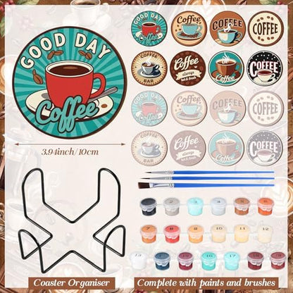 Reallnaive 8 Pcs Coffee Paint by Numbers Kit for Adults Wooden Coaster - Image 3