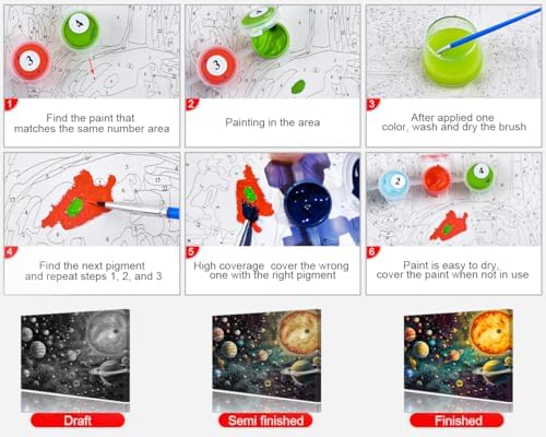 TUMOVO Adults Paint by Number Kits Planets & Vibrant Nebula Digital Art - Image 6