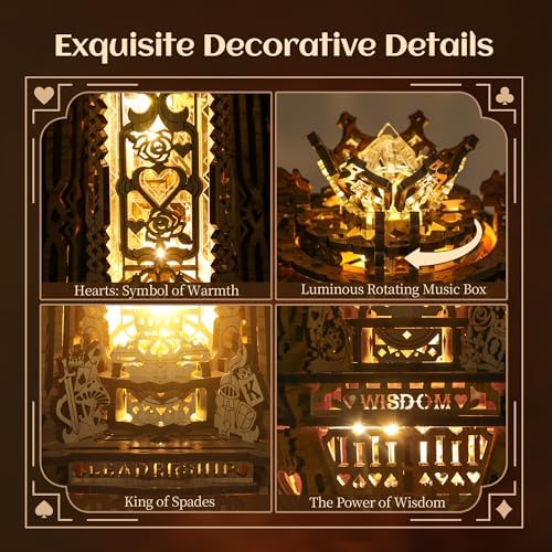 FUNPOLA LED 3D Wood Puzzle Poker World Projector Lamp – DIY Craft Kit with LED Lights and Music Box – Creative Poker-Themed Lamp, Nightlight Gift for Home Décor (White Maple) - Image 3