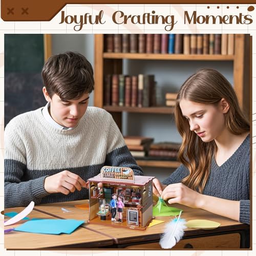 Thenshop Miniature House DIY Craft Kit for Beginner Tiny Dollhouse Coffee Shop 3D Acrylic Puzzles Cafe Bar House Building with Model for Adult Birthday Gift Hobbies Women Men Book Nook Bookshelf Decor - Image 6