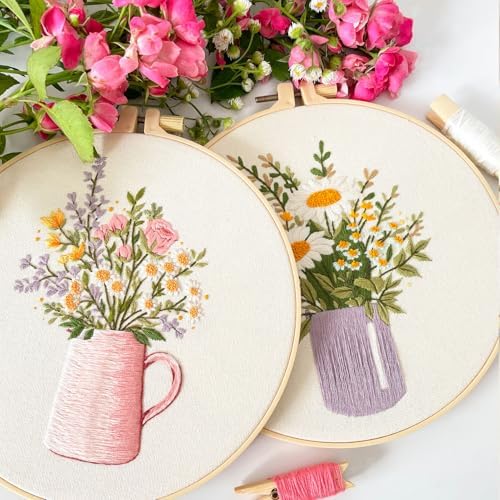 Myfelicity Embroidery kit,Floral Embroidery Art Kit, Set of 3, Decorative Pitcher Designs with Sunflowers and Wildflowers - Image 3