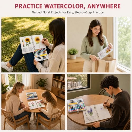 50 Colors Watercolor Paint Set with Watercolor Workbook for Adults - Image 6