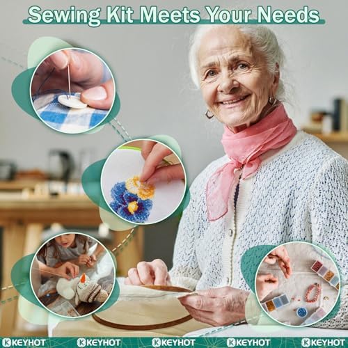 KEYHOT Sewing kit Basic,Needle and Thread Kit,Travel Small Sewing Machine Supplies for Adults Beginners Men, Home Travel Emergency Including Scissors Measure Tape Needle Threader (181pcs) - Image 4