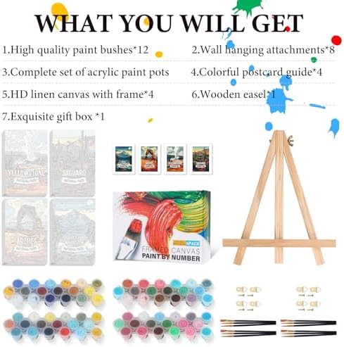 4 Pack Framed Paint by Numbers Kit for Adults with Wooden Easel 8x12 Inch - Image 4
