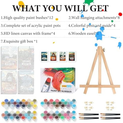 4 Pack Framed Paint by Numbers Kit for Adults with Wooden Easel 8x12 Inch - Image 4