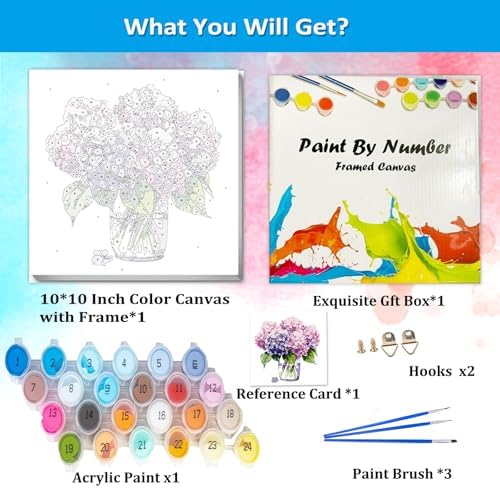 Artunion Framed Paint by Numbers Kit for Adults Beginners & Kids Ages 8-12,Hydrangea Flower Paint by Number with Frame,Floral Paint by Numbers Kit on Canvas 10 * 10 Inch Without Easel - Image 4