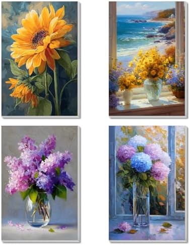 obterie 4 Pack Framed Paint by Numbers Kit for Adults Beginner Canvas Painting by Numbers for Adults Flowers Easy Adult Paint by Number Kits with Frame Floral Watercolor Painting by Number 8x12 Inch by Unknown