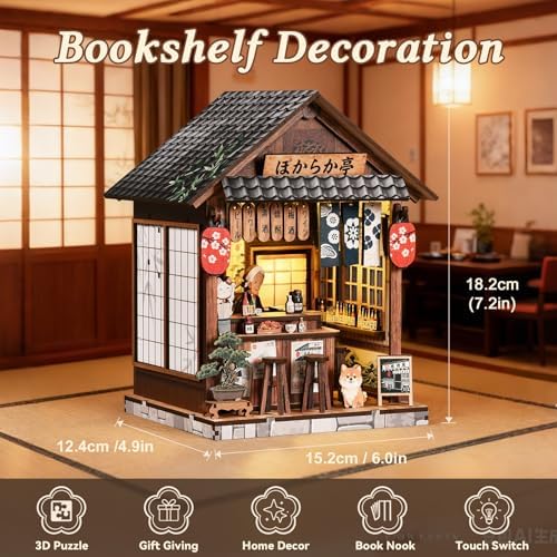 Book Nook Kit DIY Miniature House Kit for Adults & Teens, Japanese Izakaya Scene Mini House Decor with LED, 3D Wooden Puzzle Gift for DIY Fans & Miniature Collectors (Lantern Izakaya) - Image 3