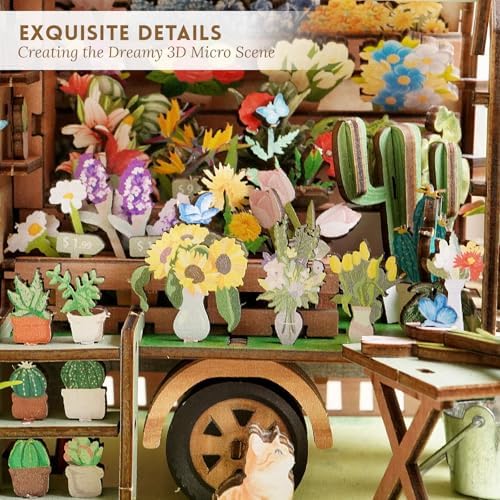 DIY Miniature House Kit (Flower Truck) Tiny Dollhouse Kits for Adults to Build, Mini Model Kits with LED Light&Music Box&Dust-Proof Cover, Birthday Gifts for Family Friends - Image 4