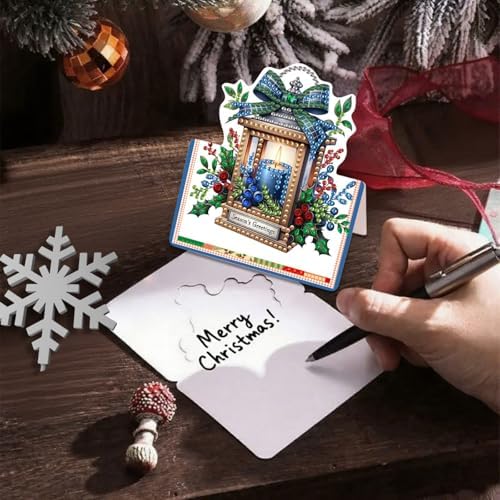 DIY Diamond Art Painting Greeting Card Creative Holiday Blessing 3D Folding Set Stationery Ornament Present Handmade-Christmas Lanterns - Image 6