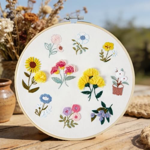 Embroidery Kit for Beginners Adults, Cute Flowers Embroidery Starter Kits, Floral Stamped Cross Stitch Kits for Beginner Adults Craft Kits for Women, Entire Set of Embroidery Supplies & Video Tutorial - Image 4