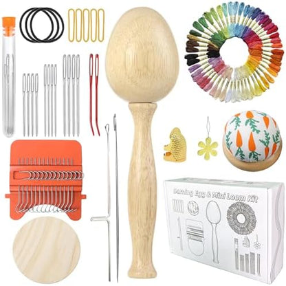 YFXJC Mini Darning Loom, Darning Egg Weaving Tool Set with Small Weaving Loom Kit with 14 Pcs Large Eye Needles 50 Colors Darning Thread for DIY Handicraft Home Sewing Care (Orange-Egg) by Unknown