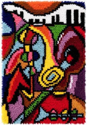 Music Latch Hook Kits Rug, DIY Christmas Latch Hook Kit for Adult Unfinished Crocheting Yarn Embroidery 20.5X15 Inch by ZFFLYH