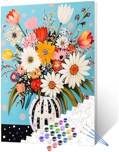 Abstract Flowers in Vase Oil Painting Paint by Number Kits 16 x 20 inch Canvas Colorful Flowers DIY Oil Painting for Kids Students Adults Beginner with Brushes and Acrylic Pigment (without Frame) - Image 2