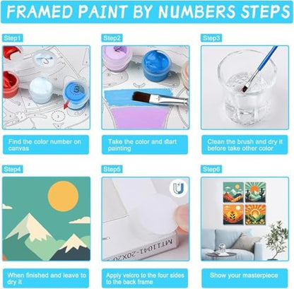 4 Pack Framed Paint by Numbers Kit for for All Ages Adults & Beginner and Kids, Easy Sunset Landscape Paint by Number with Canvas Paints Brushes, Acrylic Oil Painting Arts Crafts for Decor 8 x 8 Inch - Image 7