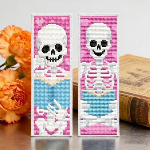 ACRNIGHEET 6PCS Stamped Cross Stitch Bookmark Kit Beginners Halloween Skull - Image 5