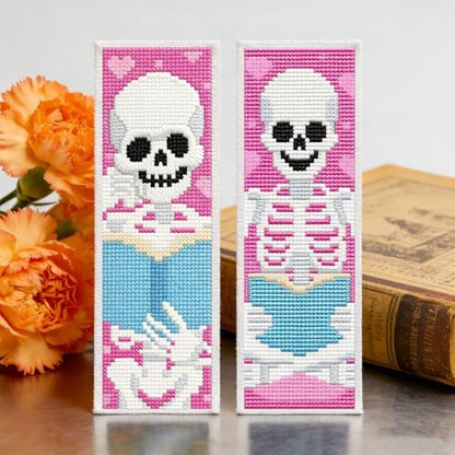 ACRNIGHEET 6PCS Stamped Cross Stitch Bookmark Kit Beginners Halloween Skull - Image 5