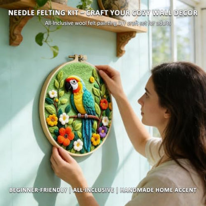 Zovylks Needle Felting Kit for Adults, 7.9 Inch Wool Felt Painting DIY Craft Set for Beginners, Needle Felt Starter Kit with Picture Frame, Foam Pad, Finger Cot (Parrot) - Image 4