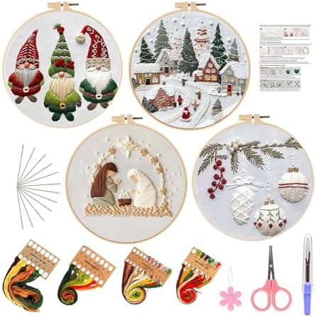 SCECALA 4 Winter Christmas Pack Embroidery Kit for Beginners by SCECALA