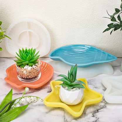 Gartful 3 Pieces Tray Resin Molds, Silicone Jewelry Dish Molds, DIY Storage Container Epoxy Casting Molds for Jewelry Ring Holders, Soap Dish, Candle Holder, 3 Large Styles(Conch & Star & Shell) - Image 6