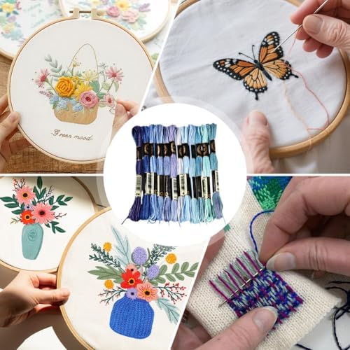 12 Skeins 105 Yards Blue Embroidery Thread Variegated Cross Stitch Floss Bulk 6 Ply Polyester Yarn Colorful Friendship Bracelet String for Sewing Making Needlecraft Knitting Stitching DIY - Image 5