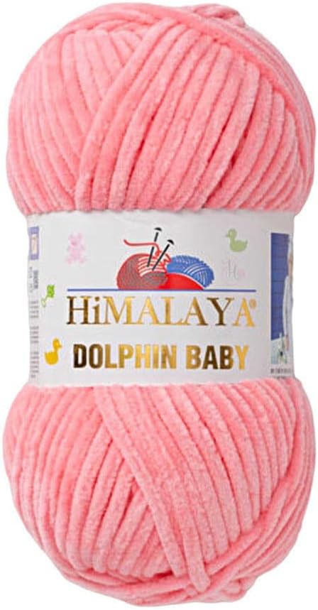 1 Skein/Pack Himalaya Dolphin Baby Chenille Yarn, Each Ball 100 gr (3.5 oz), 120 m (132 Yards), 100% Polyester, Super Bulky Baby Blanket Velvet Amigurumi Yarn, 80346 - Light Pink