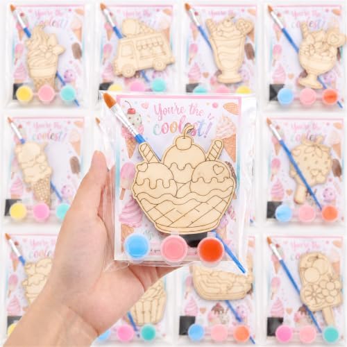 24 Sets Ice Cream Party Favors, DIY Wooden Painting Craft Kit by Bafeil