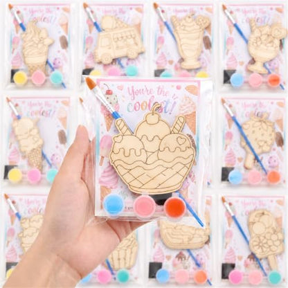 24 Sets Ice Cream Party Favors, DIY Wooden Painting Craft Kit by Bafeil
