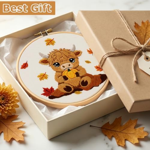 Louise Maelys Highland Cow Embroidery Kit for Beginners（Autumn - Image 7