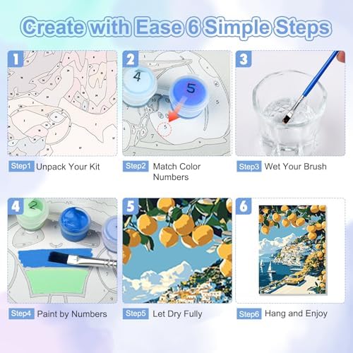 TOSTOG Lemon Tree Town Framed Canvas Paint by Numbers Art Kit for Adults and Kids, Beginner Acrylic Oil Painting Supplies with Wooden Frame for Home Wall Decor 20 * 30 cm/8 * 11.8 in - Image 7