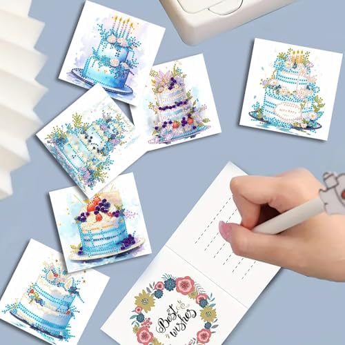 DIY Diamond Greeting Cards Set, 5D DIY Diamond Art Painting Festival Style Greeting Card, DIY Christmas Card Making Kits for Family Friends Handmade Gift-#09-6PC Cake - Image 3