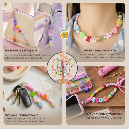 pwlsmomo Large Bubble Letter Beads Keychain Making Kit, 193 PCS Acrylic Bead Set with 2 A-Z Sets, 8 Extra Letters, Number Beads and Large Hole Accents for Bag and Phone Charms（Pastel & Bright） - Image 3