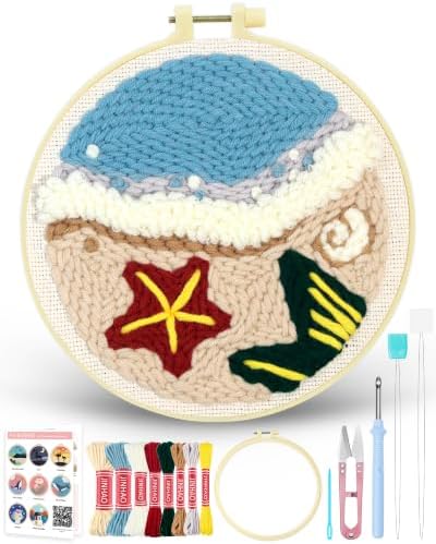 FIVEIZERO Yarn Punch Needle Craft Kit for Beginners,Beach Patterns by FIVEIZERO