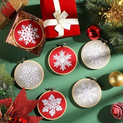 Roowest 6 Sets Christmas Embroidery Kits Snowflake Ornament DIY,Red, White - Image 5
