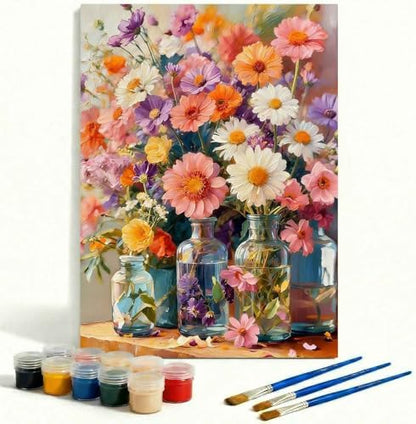 Amphol Paint by Numbers Kit for Adults - Boho Cosmos Floral DIY Paint by Number Canvas Art Kit, 16x20in Unframed Oil Painting by Number Kit, Relaxation and Home Decoration, Complete Acrylic Paint Set by Amphol