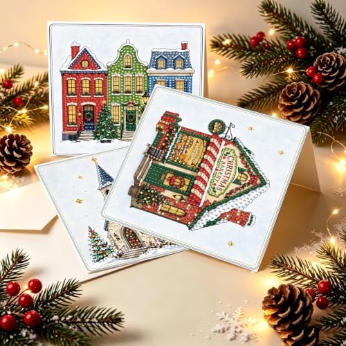 BAYUNOE 6Pcs Christmas Diamond Art Painting Greeting Card Kit with Envelope - Image 3