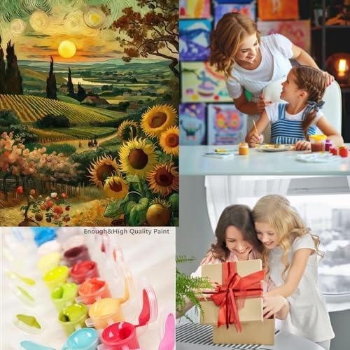 CSZPPQAF Sunflower Paint by Numbers for Adults Beginner, Vvillage Landscape Paint by Number Kits on Canvas DIY Oil Painting Watercolor Color by Numbers for Home Wall Decor 16x20inch - Image 5