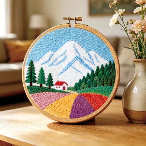 BEUNITONE 4PCS Punch Needle Kit for Adults Beginners, Beautiful Shangri-La Needlepoint Crafts Kit for Adults, Complete Embroidery Starter Kit with Pre-Print Pattern and Hoop for Home Decor 7.9"x7.9" - Image 4