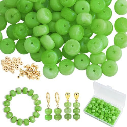 100Pcs 14mm Large Acrylic Beads for Jewelry Making, Chunky Marbled Round Focal Beads Bulk Set with Spacer Beads for DIY Bracelets Necklaces Keychains Bag Charms (Green) by YUJIEJewelry