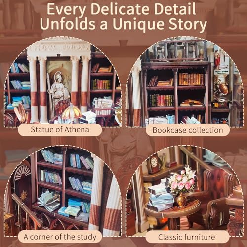 BELEEV Book Nook Kit for Adult and Teens,3D Wooden Puzzle(Athena's Library) - Image 4