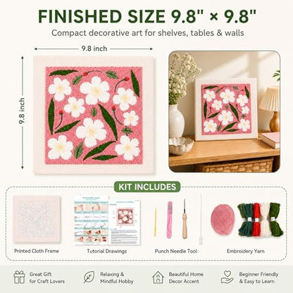 HRTHRT Punch Needle Kit for Beginners, 9.8" Frame Yarn Craft Set(Pink) - Image 2
