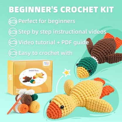 MOREJMTT Crochet Kit for Beginners, Learn to Crochet, Include Easy Knitting Soft Yarn, Step-by-Step Video Tutorial, Hook, Holiday Birthday Gift for Adults(2 Pack Ducks) - Image 6