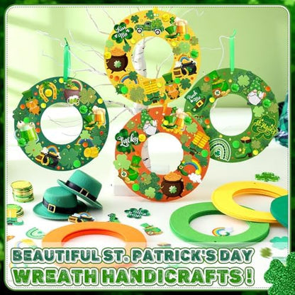 472 Pcs St. Patrick's Day Craft Kits Irish DIY Wreath Craft Kit St. Patrick's Day Wreath Arts Decorations with Lucky Shamrocks Leprechauns Gnome Stickers for Irish Indoor Outdoor Home Party Favors - Image 6