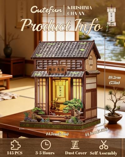Cutefun Book Nook Kit - DIY Miniature House Kit for Adults, Teens and Beginners, Japanese Tea Room Booknook Tiny House Bookshelf Decor 3D Wooden Puzzles, Gifts for Friends and Family (Tea House) - Image 2