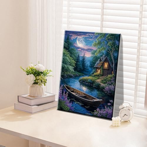 ATDMS Landscape Paint by Numbers Kit for Adult with Easel DIY Cabin Paint by Number with Frame Lake House Digital Oil Painting Kits for Wall Hanging Home Room Decor 7.87x11.81 Inch - Image 5